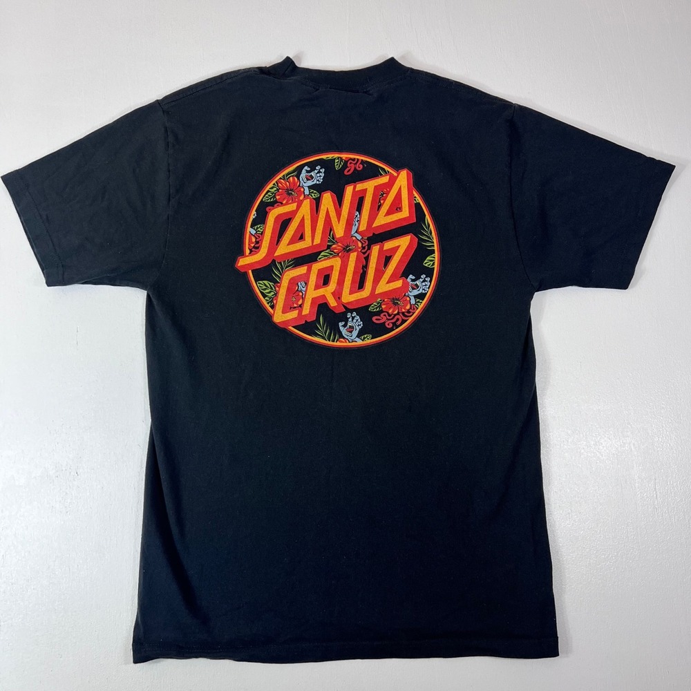Santa Cruz S Black Vacation Dot Screaming Hand Graphic‎ Skate Tee